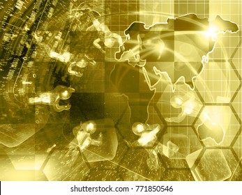 Mans with map - abstract computer background in sepia.