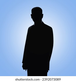 Man's silhouette. Businessman's profile picture. Man posing in suit on blue background - Powered by Shutterstock