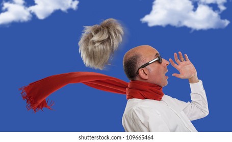 Man's Toupee Blown Away By Wind