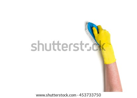 Man's or woman's hand cleaning on a white background.