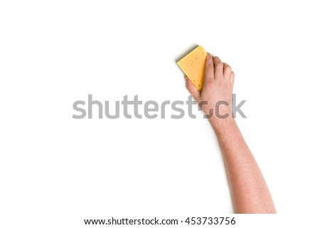 Man's or woman's hand cleaning on a white background.