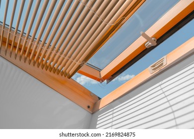 Mansard Roof Window With Shutter Blinds.