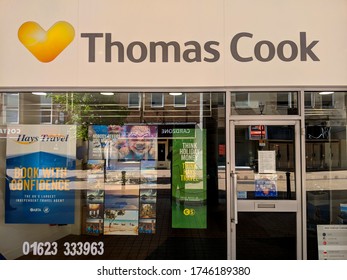 MANSFIELD, UK - MAY 9, 2020: Window Of Thomas Cook Travel Agent, Closed Due To COVID-19 Pandemic Lockdown Travel Restrictions