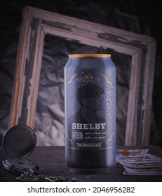 Mansfield,Nottingham,United Kingdom-21st September 2021:Studio product image of a can of Shelby Pale Ale,brought to you by Thornbridge Beer,representing The Peaky Blinders era.