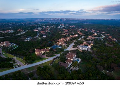 Mansions And Luxury Living Captured During A Gorgeous Evening Susnet Above Austin Texas Hill Country Of West Lake Barton Creek 