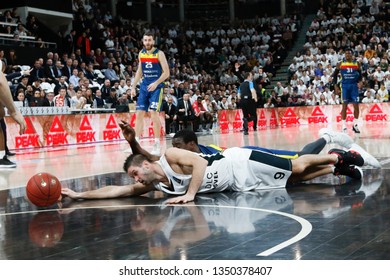 Mantas Kalnietis Of Lyon And Moussa Diagne Of Andorraduring The 2019 EuroCup Basketball Game 1 Of Quarterfinals Between LDLC ASVEL Villeurbanne And Morabanc Andorra On March 5, 2019 At Astroballe