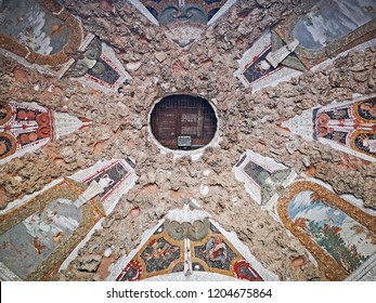 MANTUA, ITALY – JUNE 19, 2018: Palazzo Del Te, The Grotto In The Secret Garden Apartment. City Important Historical Palace.