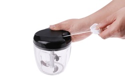 Manual Food Chopper. Vegetable Cutter. Hand Chopper. Mini Chopper. Non Electric Chopper.  Cutter One Piece Black And Transparent.