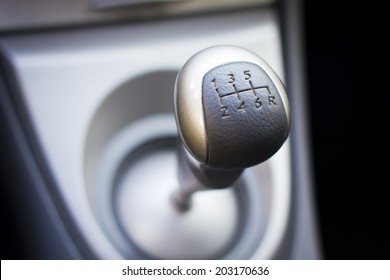 Manual Gear Box Handle On A Grey Close Up Shot.