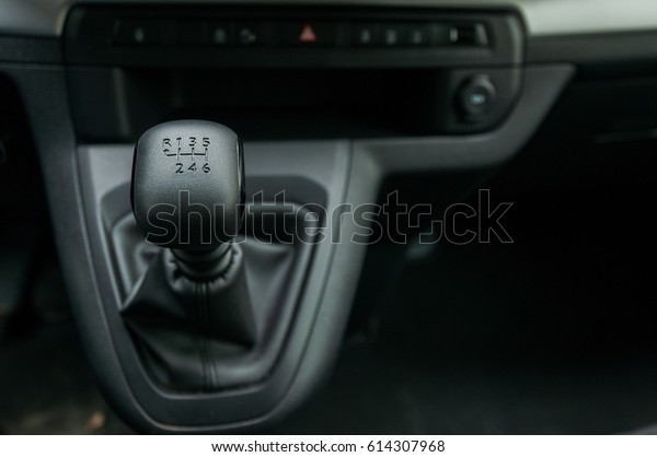 Manual gear shift lever\
in the new car.
