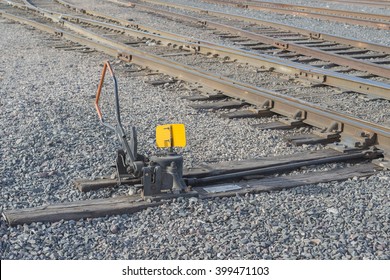 manual hand operated railroad switch. railroad traffic management.