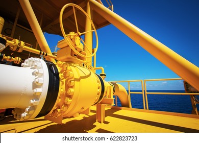 Manual operate ball valve at offshore oil and gas central processing platform, manual valve