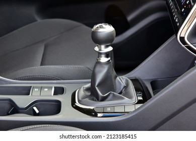 Manual shift lever in the passenger car. Manual gear shift.