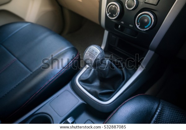 manual transmission in car - gearstick, manual gear\
shift knob.