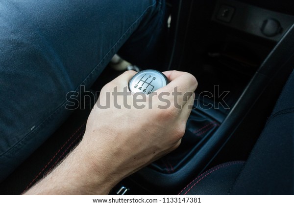 Manual Transmission Driving. Modern Car\
with Stick Shift\
Transmission.