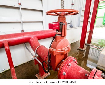 Manual valve at firefighting systems in power plant. - Shutterstock ID 1372815458