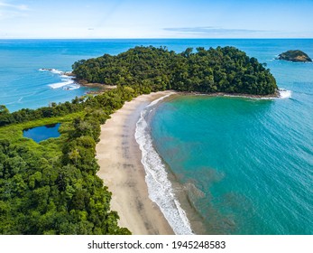 Manuel Antonio National Park - Aerial Drone View Of Manuel Antonio Beach - The Most Famous National Park And Wildlife Sanctuary In Costa Rica