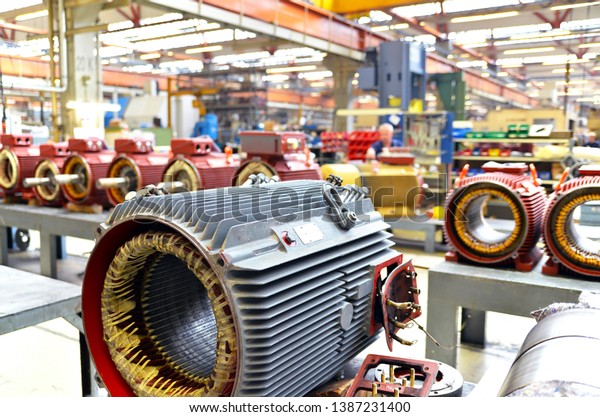manufacture of big
electronic motors in an industrial company - equipment and interior
of the production halls
