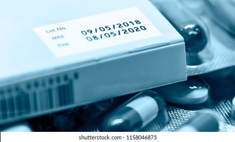 Manufacturing Date And Expiry Date On Some Pharmaceutical Packaging.