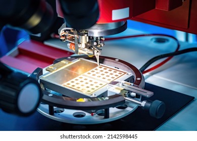 Manufacturing Micro Transistors. Production Microcircuit Boards Close-up. Microchip Manufacturing. PCB Technology. Manufacture Of Microprocessors Under Microscope. Automatic PCB Production Equipment