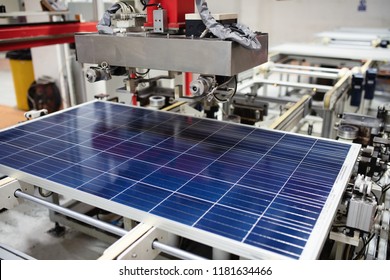 Manufacturing Of Solar Panel System In Factory.Industry Concept.