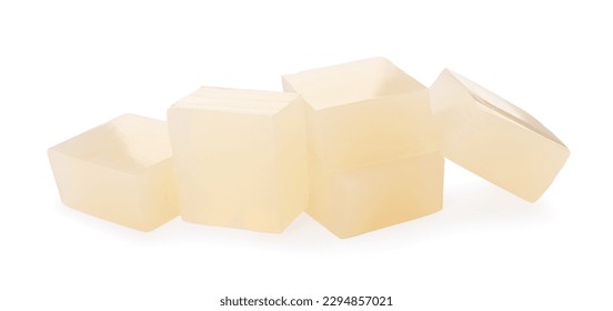 Many agar-agar jelly cubes on white background - Shutterstock ID 2294857021