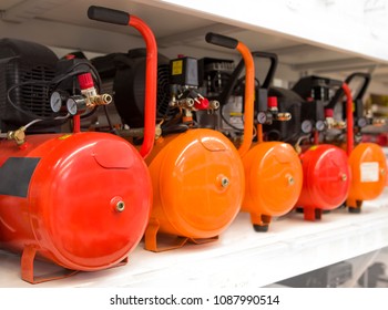 Many Air compressors pressure pumps closeup photo