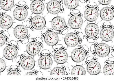 Many Alarm Clocks Isolated On White Background