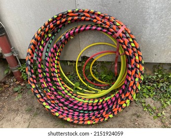 many beautiful colorful hula hoops