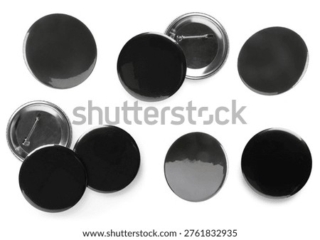 Many black button badges isolated on white, set