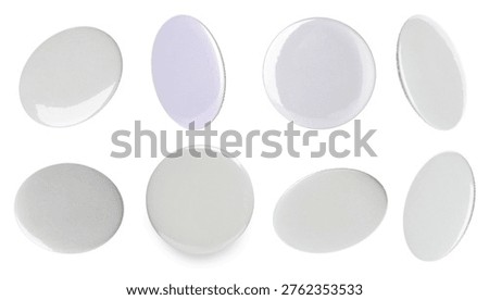 Many blank button badges isolated on white, set