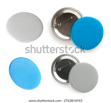 Many blank button badges isolated on white, set