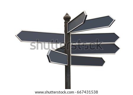 Many blank direction road sign on white background with clipping path 