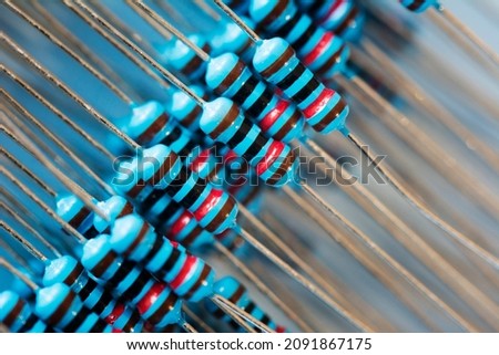 Many blue resistor in row, passive electrical component for repair electronic