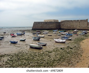 Many Boat Aground On The Shore At Low Tide In France