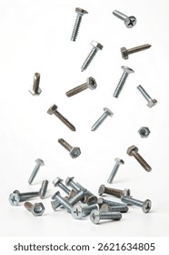 many bolt flying fall down on isolated white background for your business tools needs