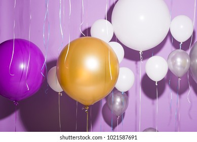 Many Bright Multicolored Large Balloons, Purple Gold