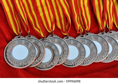 Many Bronze Medals In A Line.