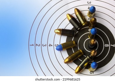 Many Bullets Shooting Targets On Shooting Target Paper, Soft And Selective Focus.  