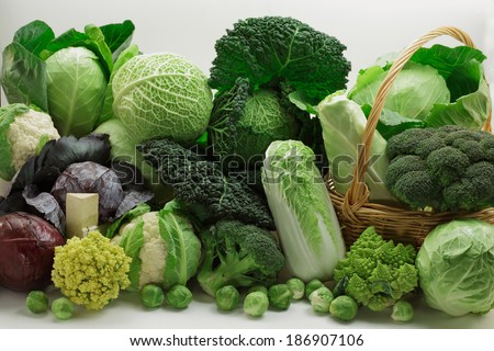 Many cabbages isolated on white background / cabbage still life