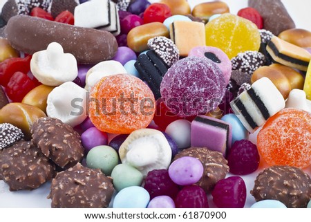 Many candy on white background