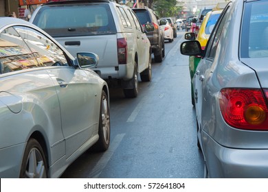 Many car with the traffic jam in bangkok capital city, thailand