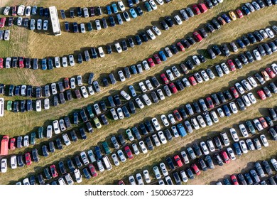 Many cars parked in the field. Car background. Top view - Shutterstock ID 1500637223