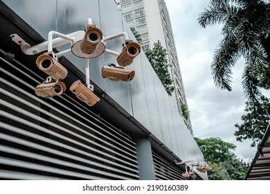 Many CCTV Surveillance Cameras Entrance MRT Station Singapore. 