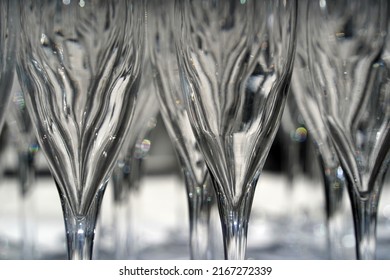 Many Champagne Glasses Close Up Detail On A Table