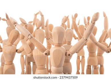 Many cheering wooden mannequins isolated over white - Powered by Shutterstock