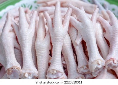 Many Chicken Feet Pile Close Up Thai Food Background
