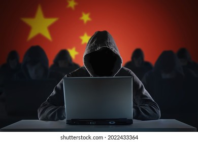 Many chinese hackers in troll farm. Privacy and security concept. - Shutterstock ID 2022433364