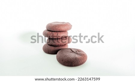 Many chocolate cookies on bright white background. Modern cookies concept. Eid cake 