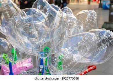 Many Clear See Through Plastic Inflated Balloons